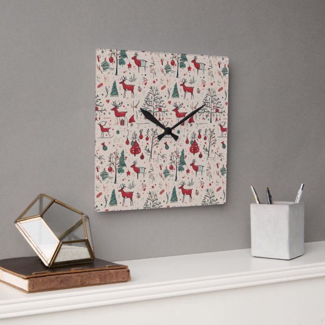 Reindeer Wall Clock | Folk Art Christmas (Office)