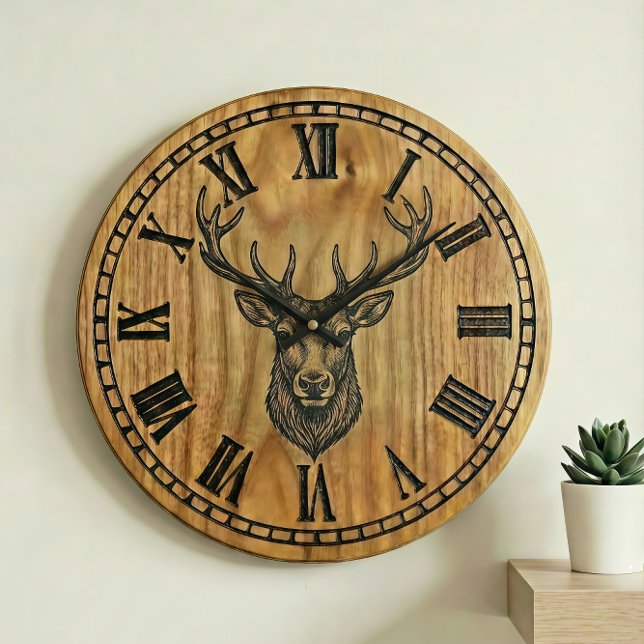 Reindeer Wall Clock - Wooden Style Design  (Creator Uploaded)