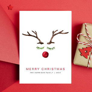 Reindeer Watercolor Minimal Merry Christmas Holiday Card