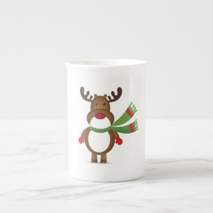 Reindeer Wearing a Green Scarf Bone China Mug