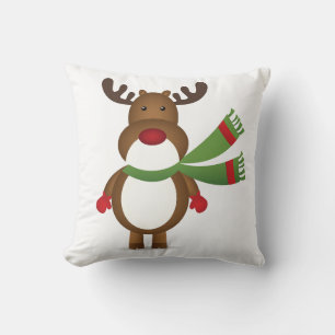 Reindeer Wearing A Green Scarf Pillow