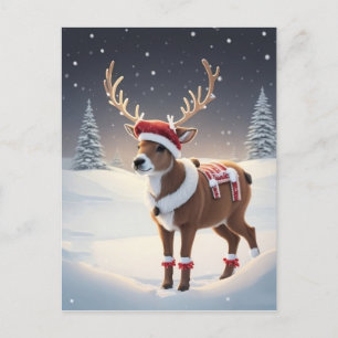 Reindeer Wearing a Santa Hat Holiday Postcard