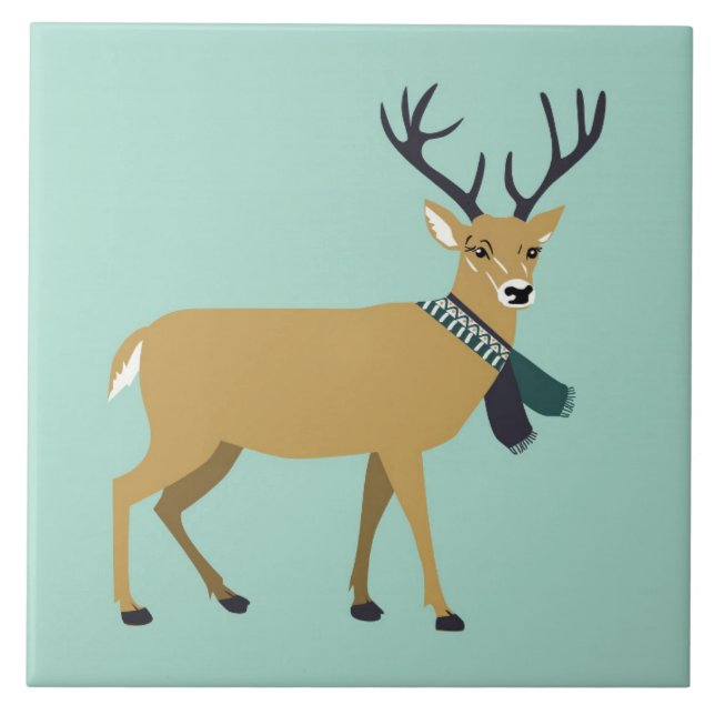 Reindeer Wearing a Winter Scarf (Christmas Animal) Ceramic Tile (Front)