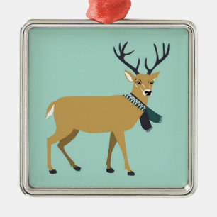 Reindeer Wearing a Winter Scarf (Christmas Animal) Metal Ornament