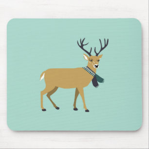 Reindeer Wearing a Winter Scarf (Christmas Animal) Mouse Pad