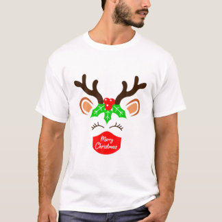 Reindeer Wearing Mask Christmas 2021 Matching Fami T-Shirt