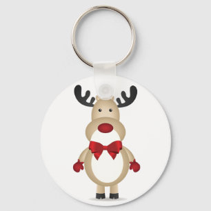 Reindeer Wearing Red Bow Tie Button Keychain