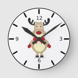 Reindeer Wearing Red Bow Tie Round Clock
