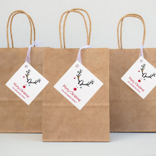 Reindeer white red modern Christmas Favour Tags