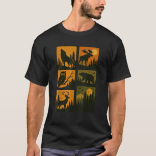 Reindeer Wildlife Forest Animals Silhouette Bear W T-Shirt