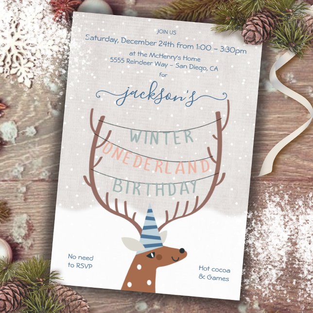 Reindeer Winter Onederland Birthday Party Invitation (Creator Uploaded)