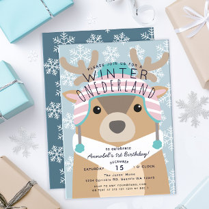 Reindeer Winter Onederland Kids Birthday  Invitati Invitation