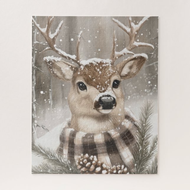 Reindeer Winter Snow Christmas Holiday Jigsaw Puzzle (Vertical)