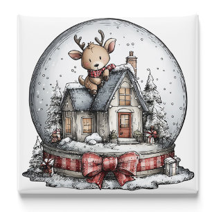 Reindeer Winter Snow Globe Christmas Magnet