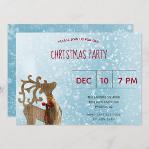 Reindeer  Winter wonderland Blue  Christmas Party Invitation