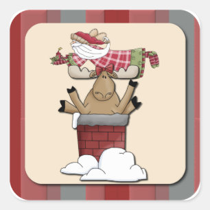 Reindeer with Antlers Stuck in the Chimney Square Sticker