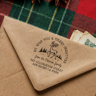 Reindeer with Baubles in Antlers Merry Christmas Self-inking Stamp