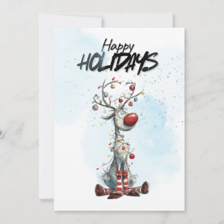 Reindeer with christmas lights holiday card