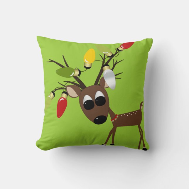Reindeer With Christmas Tree Lights Cushion (Front)