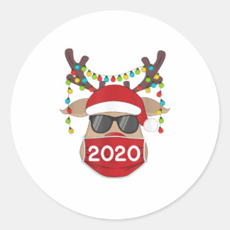 Reindeer With Face Mask Christmas 2020 Classic Round Sticker