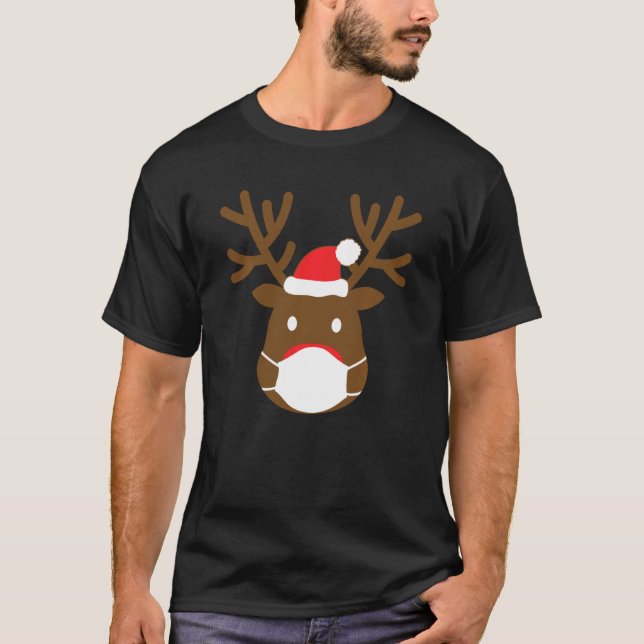 Reindeer With Face Mask Christmas 2020 Family Paja T-Shirt (Front)
