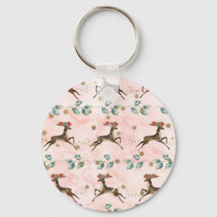 Reindeer With Flowers In Antlers Pattern Key Ring
