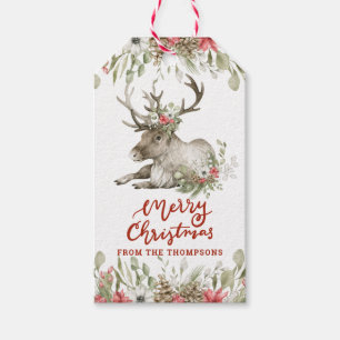 Reindeer with Flowers   Merry Christmas  Gift Tags