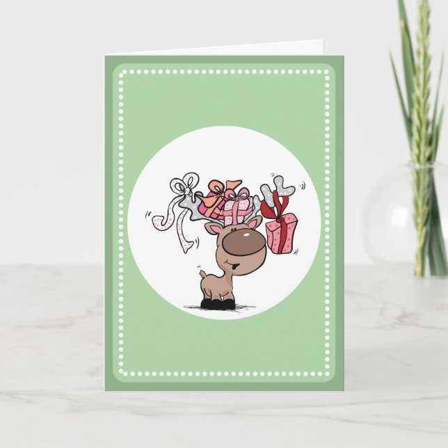 Reindeer With Gift Boxes Holiday Card (Front)