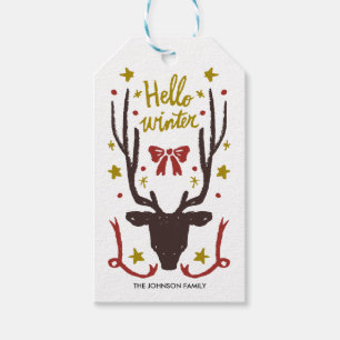 Reindeer with Gold Christmas Hand Drawn Gift Tags