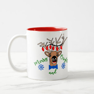 Reindeer with Lights Christmas Holiday Coffee Tea Two-Tone Coffee Mug