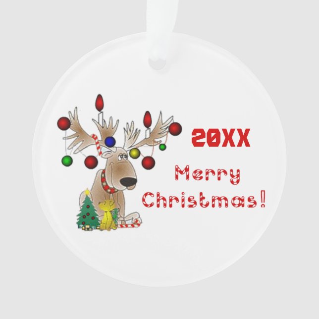 Reindeer with Lights on Antlers Ornament (Front)