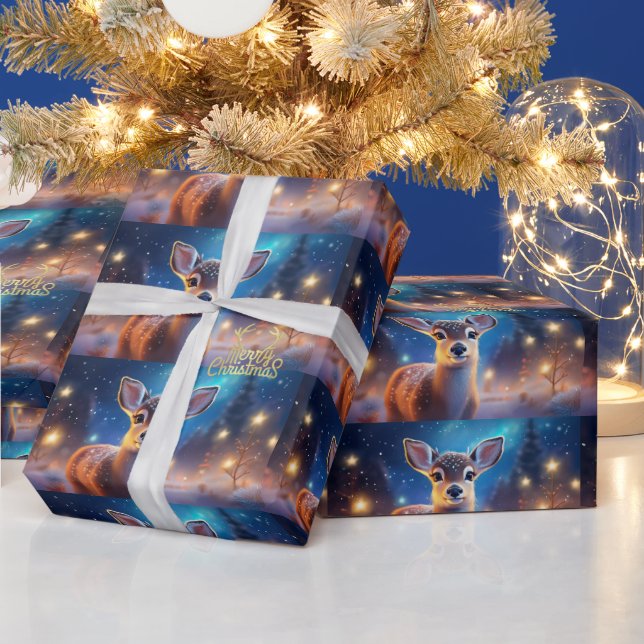 Reindeer with Merry Christmas greeting Wrapping Paper (Holidays)