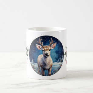 Reindeer with Merry Christmas wreath greeting Coffee Mug