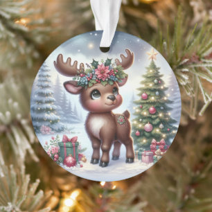 Reindeer with Poinsettia Antlers Ornament