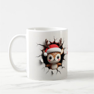 Reindeer with Santa Hat 3D Breakout  Coffee Mug