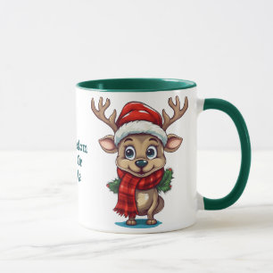 Reindeer With Santa Hat Scarf Christmas Party Mug