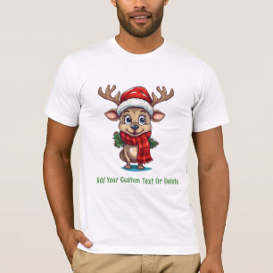 Reindeer With Santa Hat Scarf Christmas Party T-Shirt