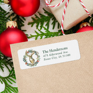 Reindeer Wreath Holiday Return Address Label