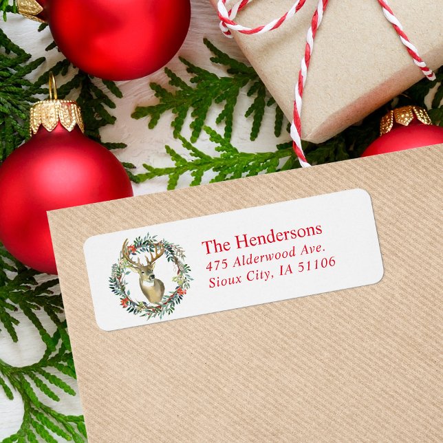 Reindeer Wreath Holiday Return Address Return Address Label (Creator Uploaded)