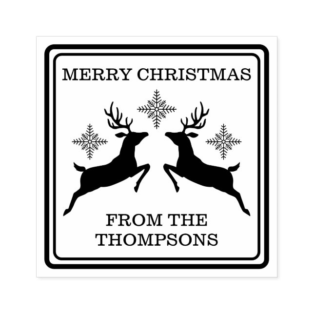 Reindeers And Snowflakes Festive Merry Christmas Rubber Stamp (Imprint)
