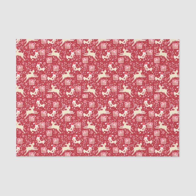 Reindeers & birds red Christmas tissue paper (Front)
