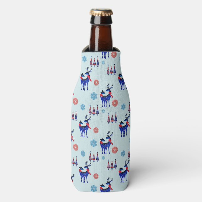 Reindeers, Christmas Trees and Snowflakes Pattern Bottle Cooler (Bottle Front)