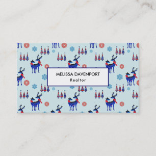 Reindeers, Christmas Trees and Snowflakes Pattern Business Card