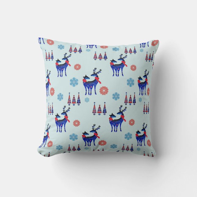 Reindeers, Christmas Trees and Snowflakes Pattern Cushion (Front)