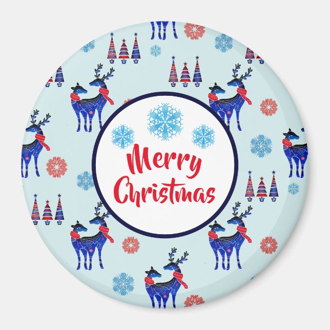 Reindeers, Christmas Trees and Snowflakes Pattern Magnet (Front)