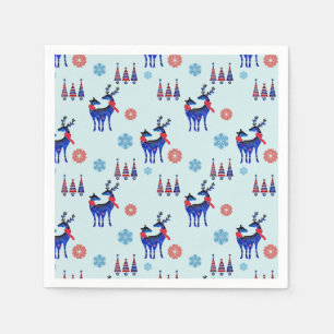 Reindeers, Christmas Trees and Snowflakes Pattern Napkin
