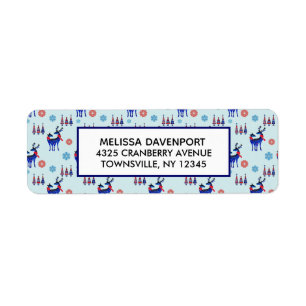 Reindeers, Christmas Trees and Snowflakes Pattern Return Address Label