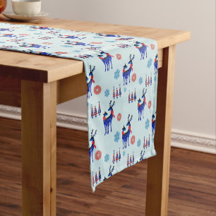 Reindeers, Christmas Trees and Snowflakes Pattern Short Table Runner