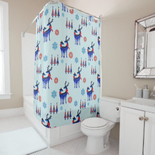 Reindeers, Christmas Trees and Snowflakes Pattern Shower Curtain