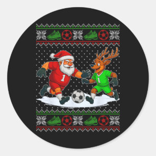 Reindeers Playing Soccer Ugly Christmas Sweater Xm Classic Round Sticker